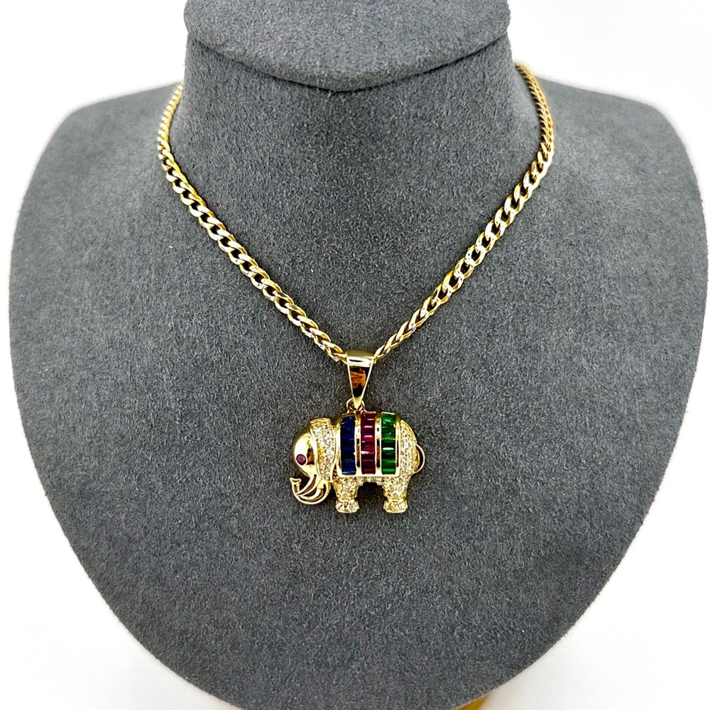 18K Gold Plated over 925 Sterling Silver Multicolor Elephant Necklace